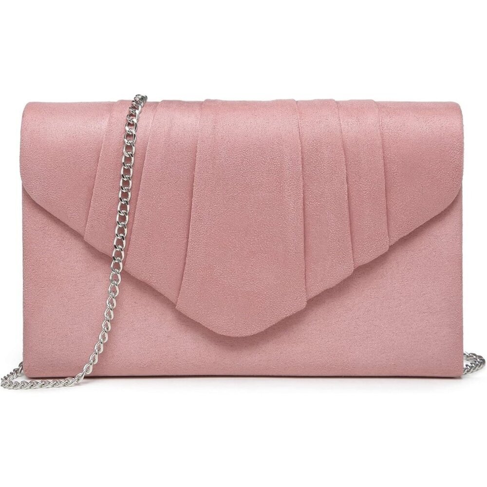 Women's 1-Velvet Pink Evening Pleated Envelope Clutch Bag for Wedding Party